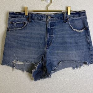 Abercrombie & Fitch- high rise 90’s Blue Denim Cutoff Shorts
